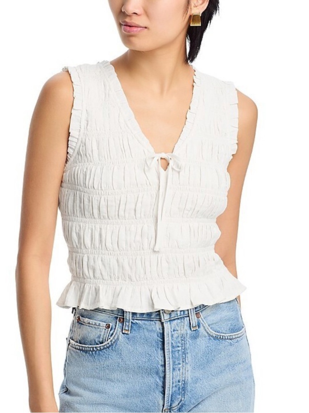 NWOT Paige Devi Tie Front Smocked Top